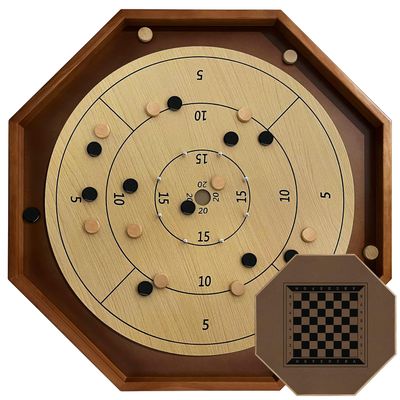 30 Inch Tournament Crokinole Board Game, 2 in 1 Crokinole and Checkers with 26 Playing Surface, Metal Pegs, Wooden Octagon Canadian Tabletop Board Game Krokinole for Families and Friends