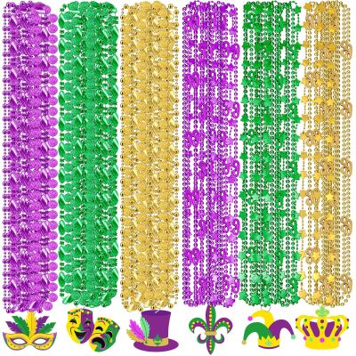 Ecation 118 Pcs Mardi Gras Beads Necklace and Pendant Set Gold Green Purple Carnival Necklace Assortment Mardi Gras Beads Bulk for Masquerade Costume Birthday Wedding Decorations Supplies