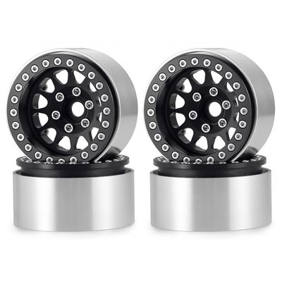 4Pcs RC Wheels 1.9 Aluminum Alloy Beadlock Wheel Rims for TRX4 Series Axial SCX10 AXI03007 RC Crawler Car (Black)
