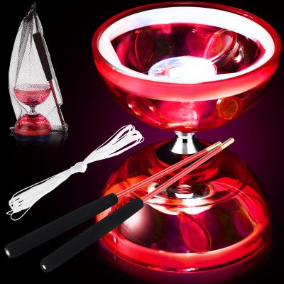 Simgoing Chinese Yoyo LED Diabolo Set Includes Colorful Diabolo Toy Light up Professional Yoyo with 2 Pieces Sticks, 1 Piece String, 1 Net Bag for Fun(Red)
