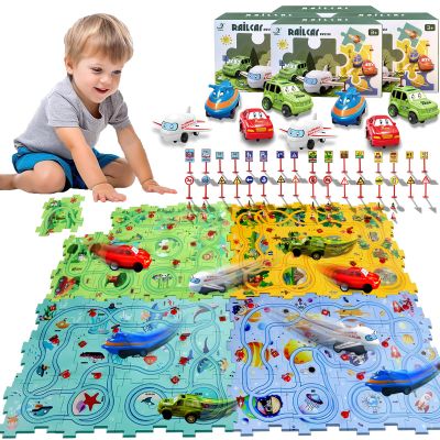 Puzzle Racer Car Track Set with Vehicle & Puzzle Board for Kids Ages 3+ (4 Styles & 8 Vehicles)