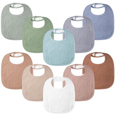 100% Cotton Muslin Baby Bibs 10-Pack Baby Drool Bibs for Unisex Baby Toddlers Infant Newborns Drooling and Teething(Oasis)