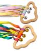 2 Pcs Rainbow Hand Ribbon Kites with Bells - Cloud Rainbow Wind Wand Hand Kite Ribbon - Wooden Sensory Educational Tool for Kids' Birthday Party Gifts view 1