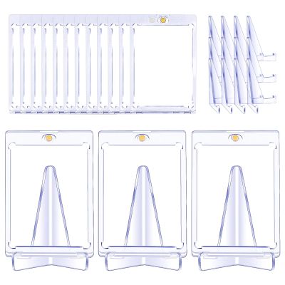 15 Pcs Trading Cards Protectors with 15 Pcs Display Stands Acrylic Baseball Card Holder 35 PT Magnetic Card Protectors for Baseball Football Sports Cards Storage and Display