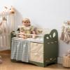 ROBOTIME Baby Doll Crib, Wooden Doll Bed, Toy Baby Crib with Storage, Bedding, and Wooden Hooks, Doll Crib Fits Dolls up to 22, Doll Furniture for American Girls Ages 3+ (Green) view 4