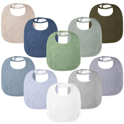 100% Cotton Muslin Baby Bibs 10-Pack Baby Drool Bibs for Unisex Baby Toddlers Infant Newborns Drooling and Teething(Island)