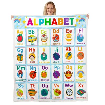 Alphabet Fleece Throw Blanket ABC Alphabet Plush Blanket Kids Toddler Learning Time Sherpa Blanket Educational Learning Fuzzy Blanket Twin 60"x80"