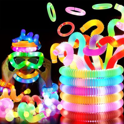 192 PCS HAMIMOS Light Up Pop Tubes Glow Sticks, Christmas Halloween Light Toys Party Decorations Supplies Favors for Kids, Sensory Toys Toddler Learning Activities for Boys Girls