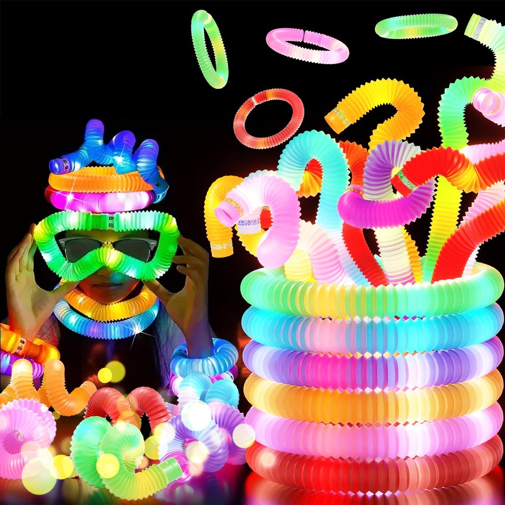 192 PCS HAMIMOS Light Up Pop Tubes Glow Sticks, Christmas Halloween Light Toys Party Decorations Supplies Favors for Kids, Sensory Toys Toddler Learning Activities for Boys Girls
