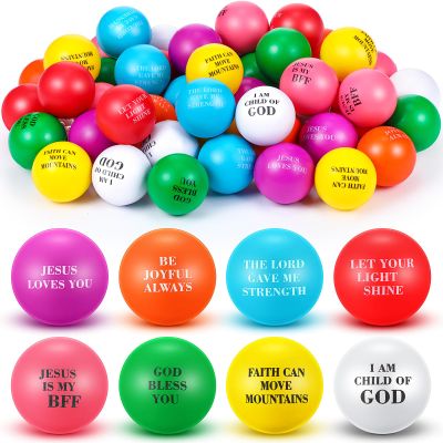 48 Pcs Christian Stress Balls Bulk for Kids Bible Verse Motivational Stress Balls Colorful Religious Fidget Relief Toys for Christian Party Favors Valentines Exchange Gifts Easter Basket Stuffers