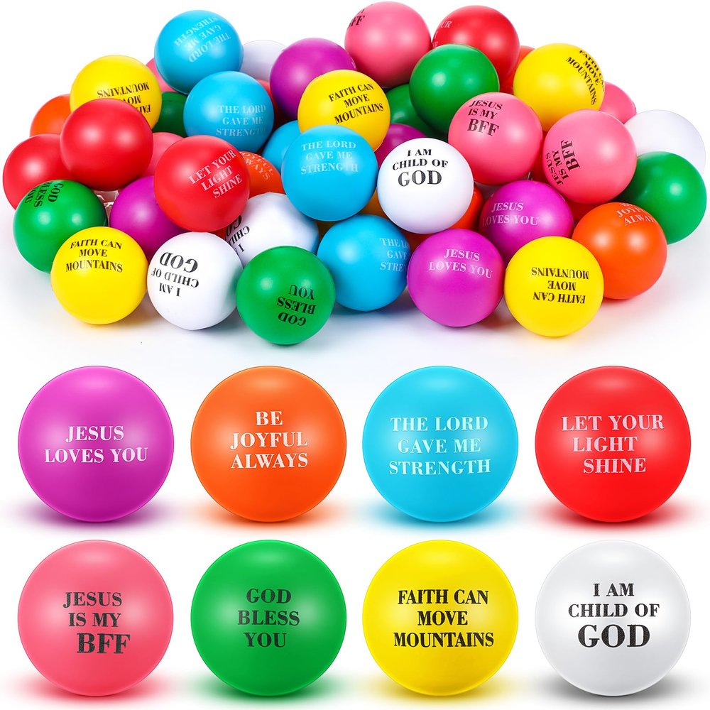 48 Pcs Christian Stress Balls Bulk for Kids Bible Verse Motivational Stress Balls Colorful Religious Fidget Relief Toys for Christian Party Favors Valentines Exchange Gifts Easter Basket Stuffers