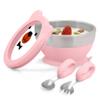 MR. CHOU Baby Suction Bowl Set with Spoon & Fork, Double-Layer 18/8 Stainless Steel Toddler Bowls with BPA Free Airtight Lid, Food Grade Infant Self-Feeding Bowl, First Stage Led Weaning Supplies Pink view 1