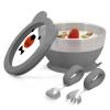 MR. CHOU Baby Bowl Set with Spoon & Fork, Insulated Double-Layer 18/8 Stainless Steel Toddler Bowls with Silicone Suction Cup & BPA Free Airtight Lids, Food Grade Infant Self-Feeding Bowl, Gray view 1