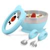 MR. CHOU Suction Baby Bowl Set with Spoon & Fork, Double-Wall 18/8 Stainless Steel Toddler Bowls with BPA Free Airtight Lids, Food Grade Infant Self-Feeding Bowl, First Stage Led Weaning Supplies Blue view 1