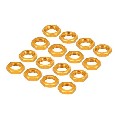MECCANIXITY Aluminum 17mm RC Wheel Nut Thread M12x1.0mm Hex Wheel Nuts RC Wheel Nut for 1/8 RC Model Car Trucks Off Road Car Upgraded Parts Pack of 16(Golden)