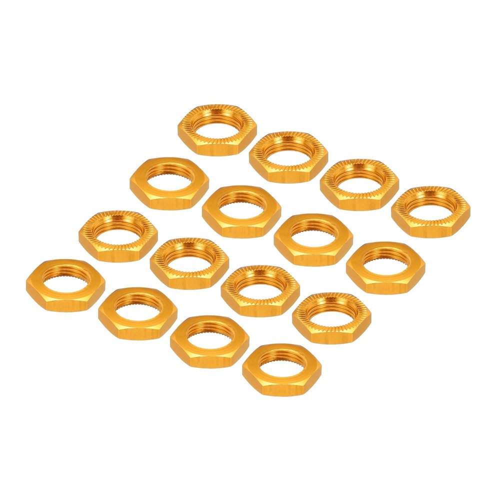 MECCANIXITY Aluminum 17mm RC Wheel Nut Thread M12x1.0mm Hex Wheel Nuts RC Wheel Nut for 1/8 RC Model Car Trucks Off Road Car Upgraded Parts Pack of 16(Golden)