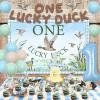 One Lucky Duck Birthday Decorations Mallard Duck 1st Birthday Decorations for One Year Old Boy Girl One Lucky Duck Backdrop Banner Cake Toppers Duck Hunting Farm Animal First Bday Party Supplies view 3