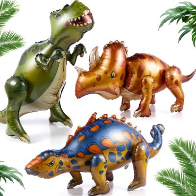 Silipull 3 Pcs Giant 4D Dinosaur Balloon Dino Foil Balloons Inflatable Cute Self Standing Aluminum Dinosaur Balloons for Boys Adults Jungle Dino Theme Baby Shower Birthday Party Decor Gifts Supplies