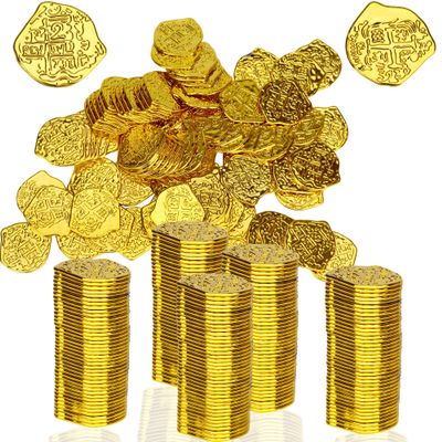 LVYOUIF 100 PCS Pirate Gold Coins Plastic Play Treasure Coins Pirate Treasure Fake Kids Toy Coins Bulk St.Patrick's Coin for Pirate Party Pirate Tokens Coins Toy Irregular Gold