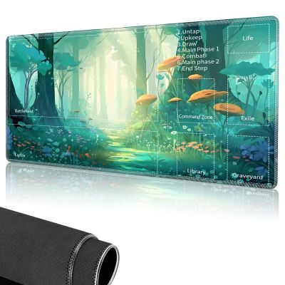 for MTG Playmat,Card Playmat Stitched with Magic Zone for MTG Card Game Playing,(17.4x13.8 in) Card Playmats Smooth Cloth Surface Non-Slip Silicone Bottom Battle Game Mat-Forest/Trees