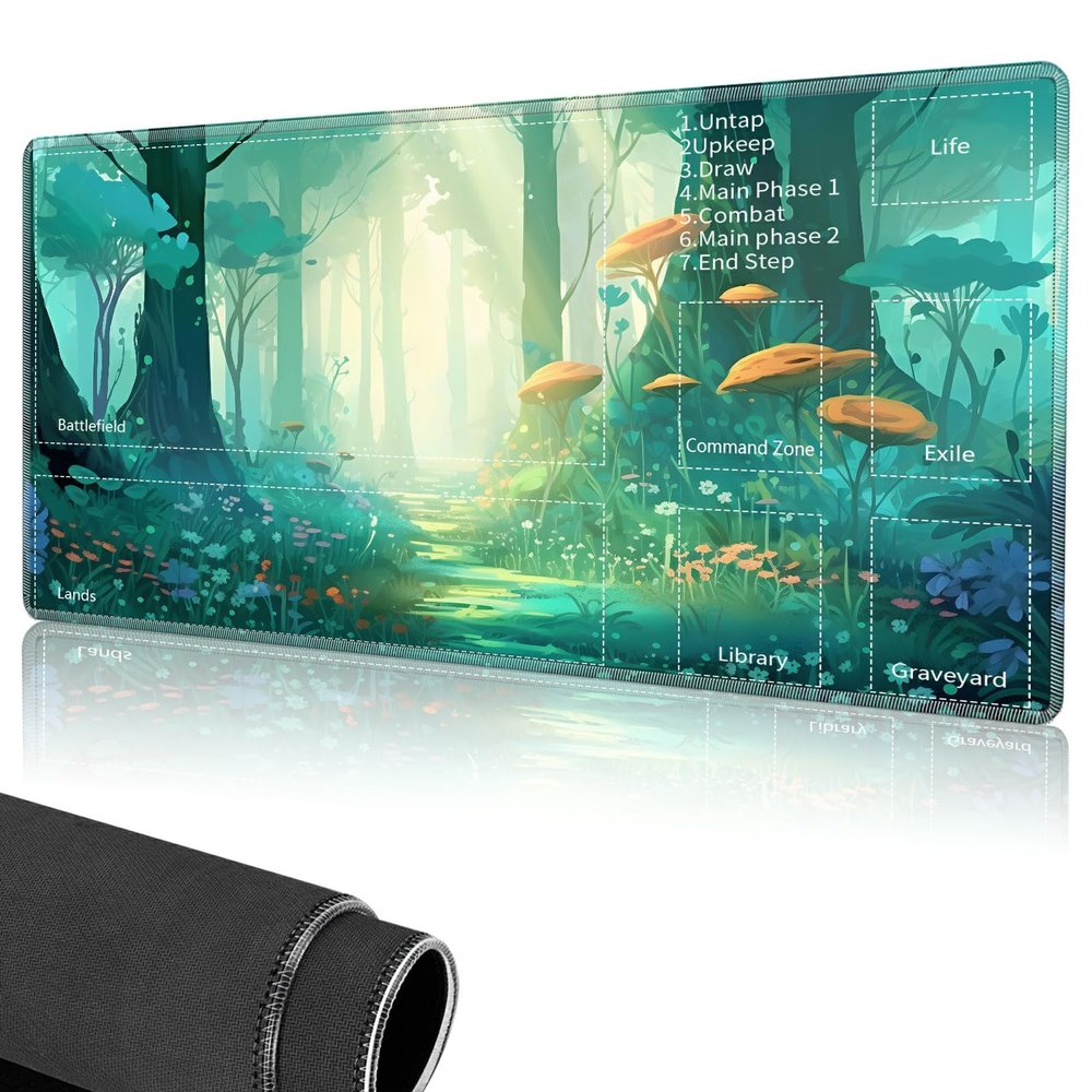 for MTG Playmat,Card Playmat Stitched with Magic Zone for MTG Card Game Playing,(17.4x13.8 in) Card Playmats Smooth Cloth Surface Non-Slip Silicone Bottom Battle Game Mat-Forest/Trees