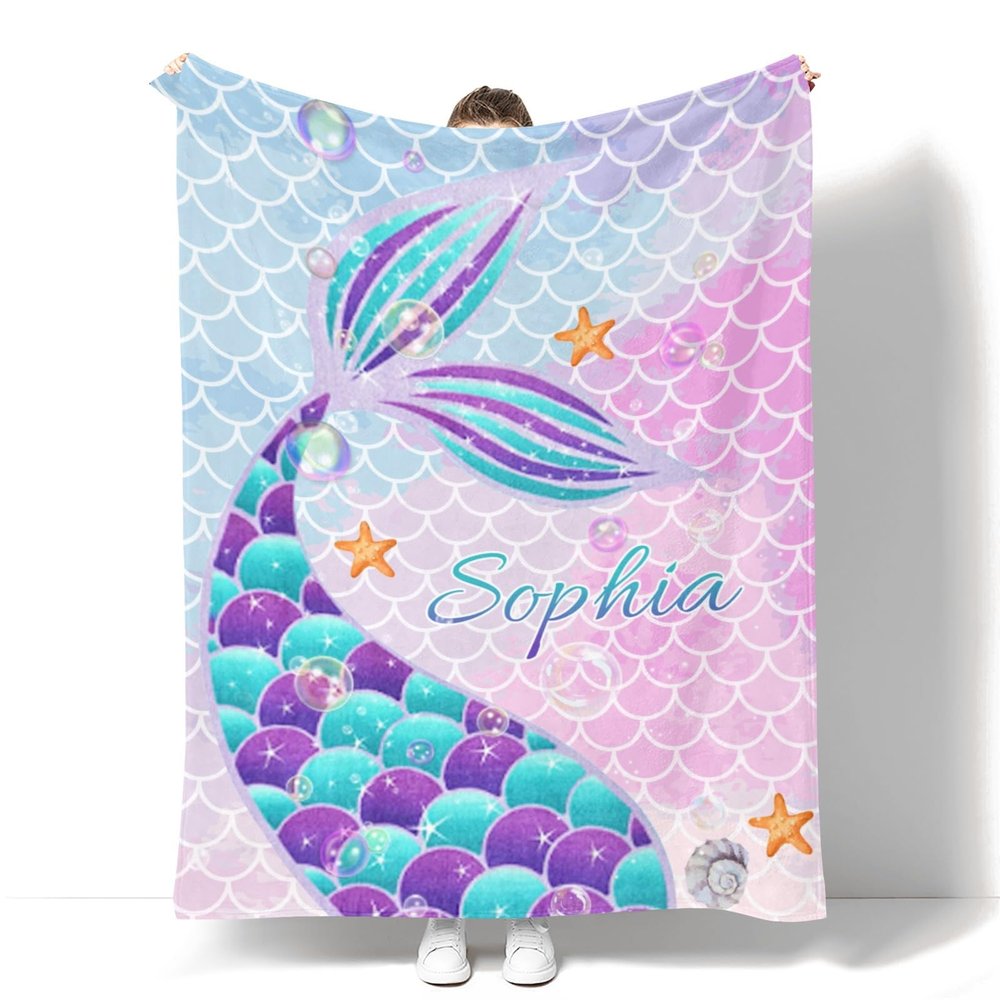 ANSXINDA Personalized Baby Blanket for Girls with Name,Custom Mermaid Blanket, Christmas Birthday Gift for Infant Newborn Toddler, Customized Kid Name Blanket Soft Fleece Blanket, 50"x60"