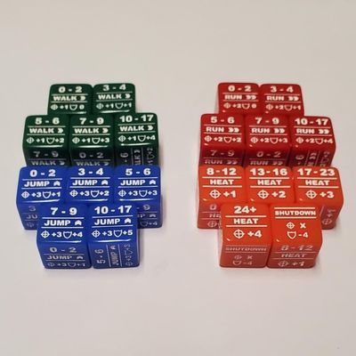 Battletech Movement Modifier and Heat Modifier 20 Dice Bundle/Color Coded Walk Run Jump & Heat Dice