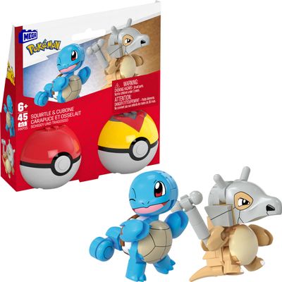 MEGA Pokmon Building Toys Set Squirtle & Cubone with 45 Pieces, 2 Poseable Characters and Pok Ball, 2 Inches Tall, for Kids