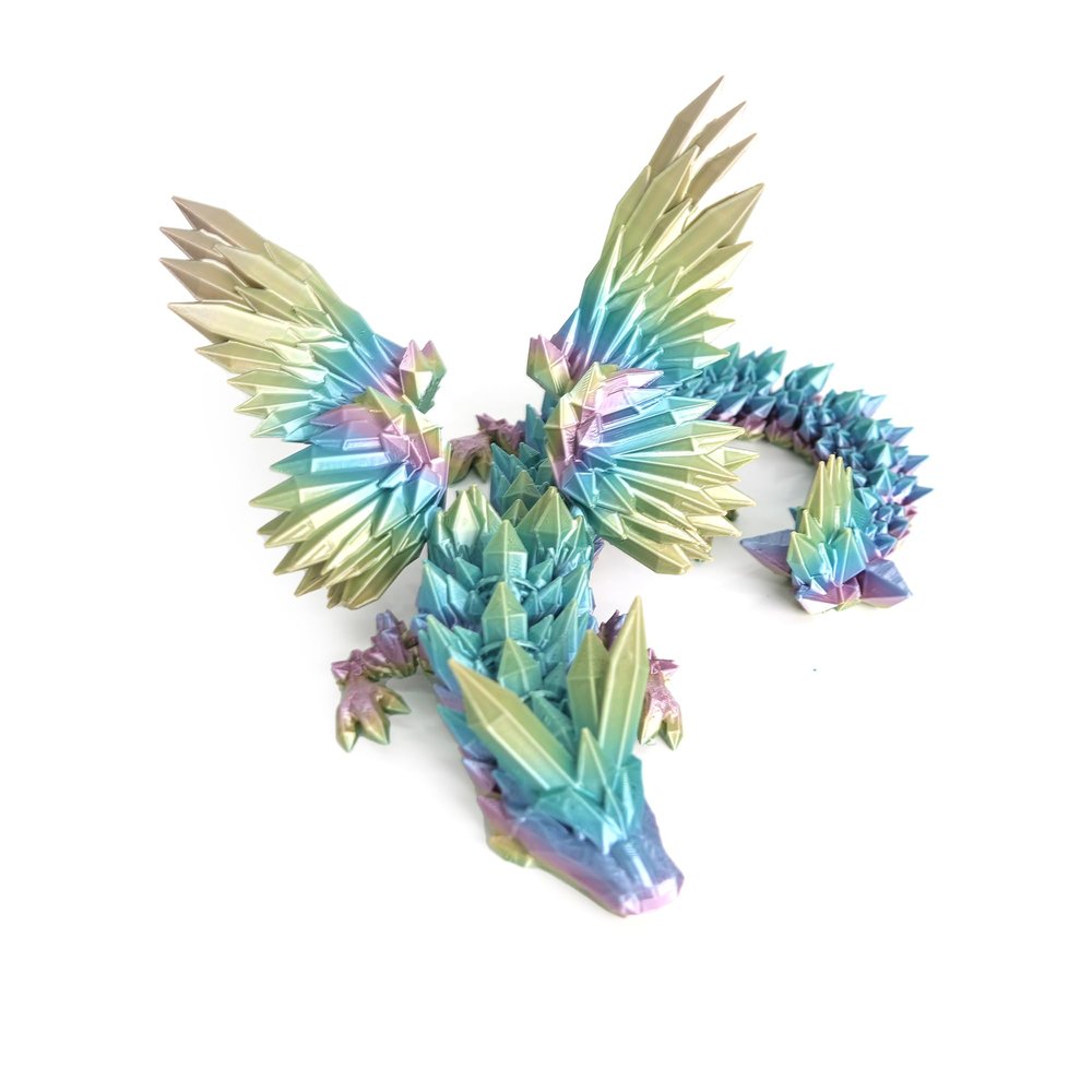 Flavery 3D Printed Dragon - 18 inch Flying Dragon with Wings, Articulated Winged Crystal Fidget Toy, Home Decor, Birthday Gift, Desk Pet - M Rainbow