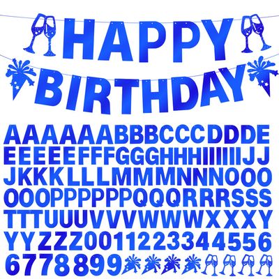 129Pcs Glitter Customizable Banner Kit DIY Custom Letter Banners DIY Happy Birthday Letters 0-9 Numbers Personalized Banner Decor Baby Shower Birthday Party Decorations Supplies(Shiny Sapphire blue)