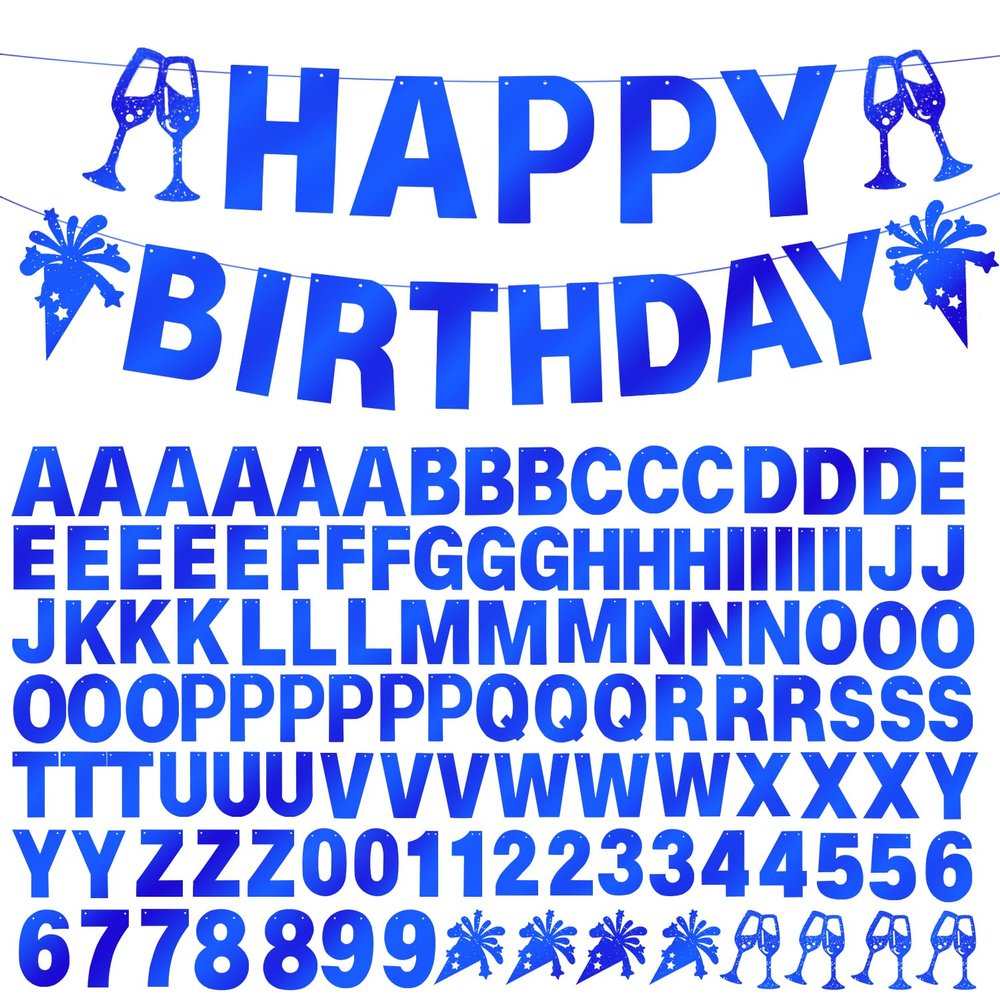 129Pcs Glitter Customizable Banner Kit DIY Custom Letter Banners DIY Happy Birthday Letters 0-9 Numbers Personalized Banner Decor Baby Shower Birthday Party Decorations Supplies(Shiny Sapphire blue)