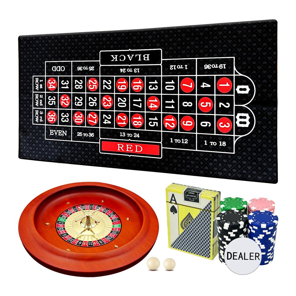 Ygebet 11 inch Solid Roulette Wheel Set for Adults, with 47.2 x 22.8 Inch Double Sided Table Layout Felt Mat, 100 ABS Chips, and Dealer Button Playing Cards Casino Roulette Game Sets