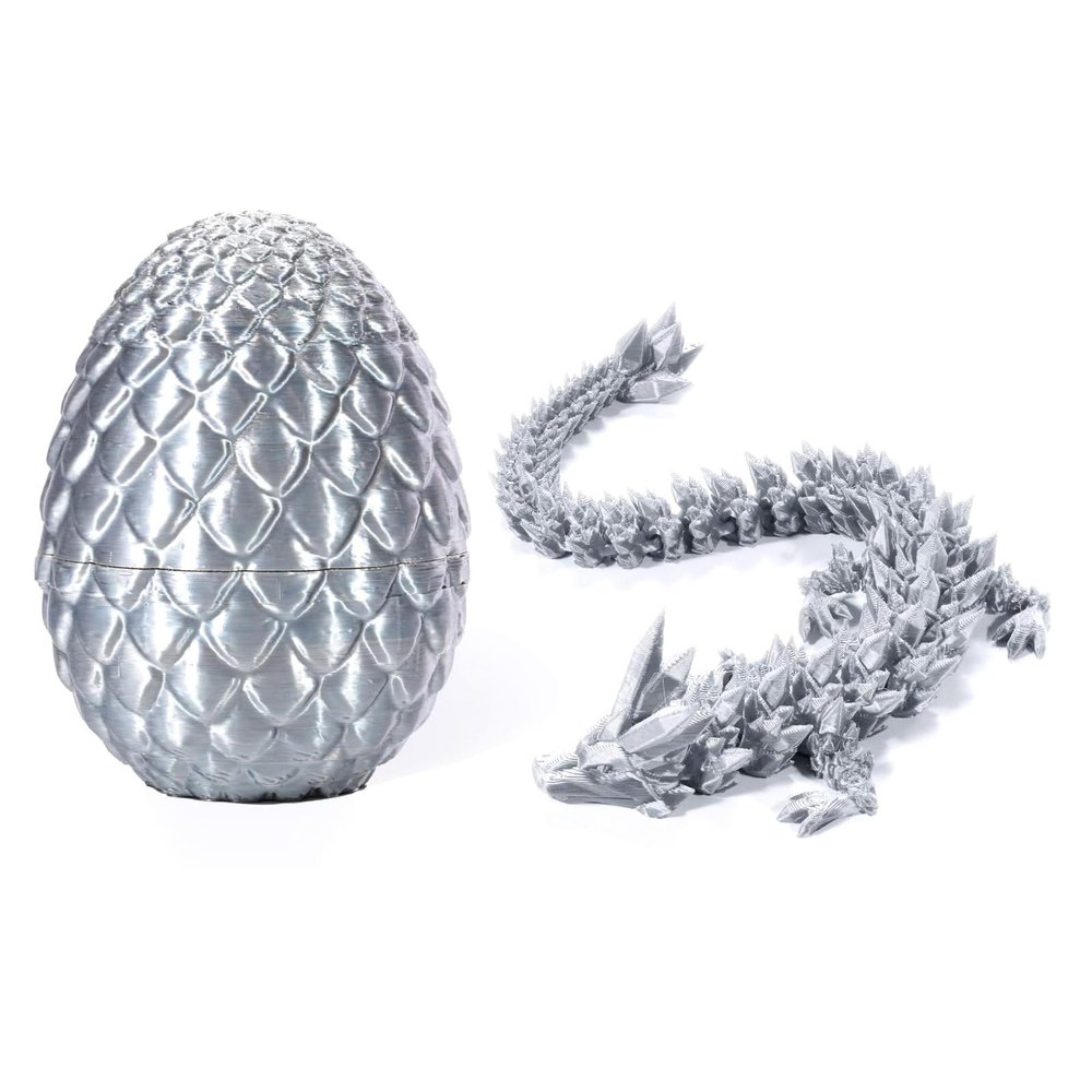 3D Printed Dragon - Full Articulated Crystal Dragon with Egg,Home Office Decor Executive Desk Toys,Adults Surprise Fidget Toys for Autism/ADHD (Silk Silver,12")