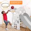 4 in 1 Toddler Slide, Indoor Slide for Toddlers with Extra Long Slipping Slope and Basketball Hoop, Baby Slide for Kid Play Climber Slide Playground, Ideal Gift for Age 1-7 Boys & Girls (Grey) view 2