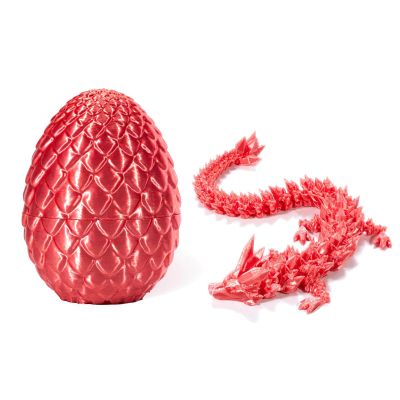 3D Printed Dragon - Full Articulated Crystal Dragon with Egg,Home Office Decor Executive Desk Toys,Adults Surprise Fidget Toys for Autism/ADHD (Silk Red,12")