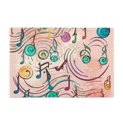 1000 Piece Jigsaw Puzzle for Adults Personalized Picture Puzzle Cartoon Musical Notes Customized Wooden Puzzle for Family, Birthday, Wedding, Game Nights Gifts, 29.5"x19.7"