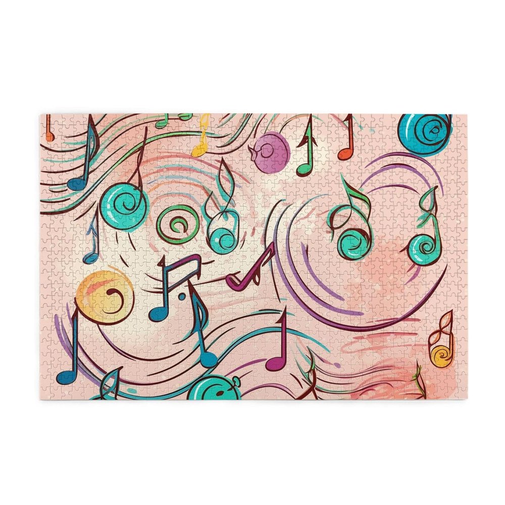 1000 Piece Jigsaw Puzzle for Adults Personalized Picture Puzzle Cartoon Musical Notes Customized Wooden Puzzle for Family, Birthday, Wedding, Game Nights Gifts, 29.5"x19.7"