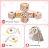 Bimi Boo Alphabet Lacing Beads for Toddlers - ABC Fine Motor Letter Threading Wooden Toy with Objects & Animals (26 Large Stringing Blocks, 2 Ropes, Cotton Bag) view 3