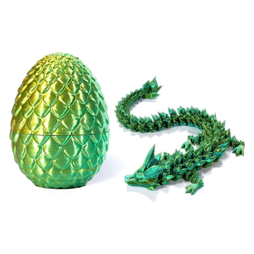 3D Printed Dragon - Full Articulated Crystal Dragon with Egg,Home Office Decor Executive Desk Toys,Adults Surprise Fidget Toys for Autism/ADHD (Laser Yellow&Green,12")