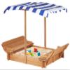 Kids Sandbox with Adjustable Cover, 46.5" Wooden Sand Box with 2 Foldable Bench Seats, Outdoor Sandpit for Backyard Play view 1