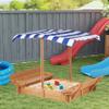 Kids Sandbox with Adjustable Cover, 46.5" Wooden Sand Box with 2 Foldable Bench Seats, Outdoor Sandpit for Backyard Play view 2