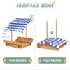Kids Sandbox with Adjustable Cover, 46.5" Wooden Sand Box with 2 Foldable Bench Seats, Outdoor Sandpit for Backyard Play view 4