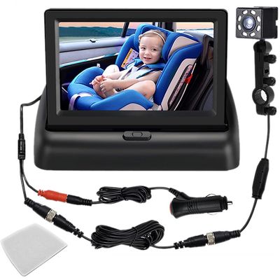 Polarlander Baby Car Mirror Camera, Night Vision Baby Car Seat Mirror Camera Monitored with Wide Crystal Clear View, 4.3 HD'' Car Mirror Foldable Display, Easily Observe The Babys Move