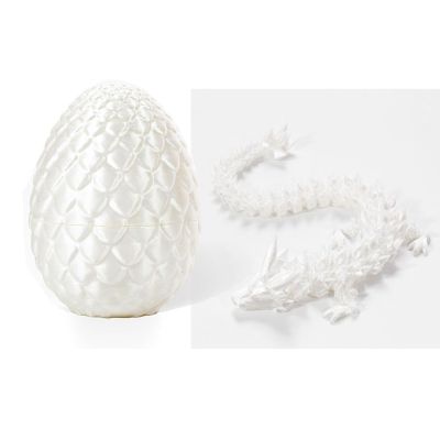 3D Printed Dragon - Full Articulated Crystal Dragon with Egg,Home Office Decor Executive Desk Toys,Adults Surprise Fidget Toys for Autism/ADHD (Silk White,12")
