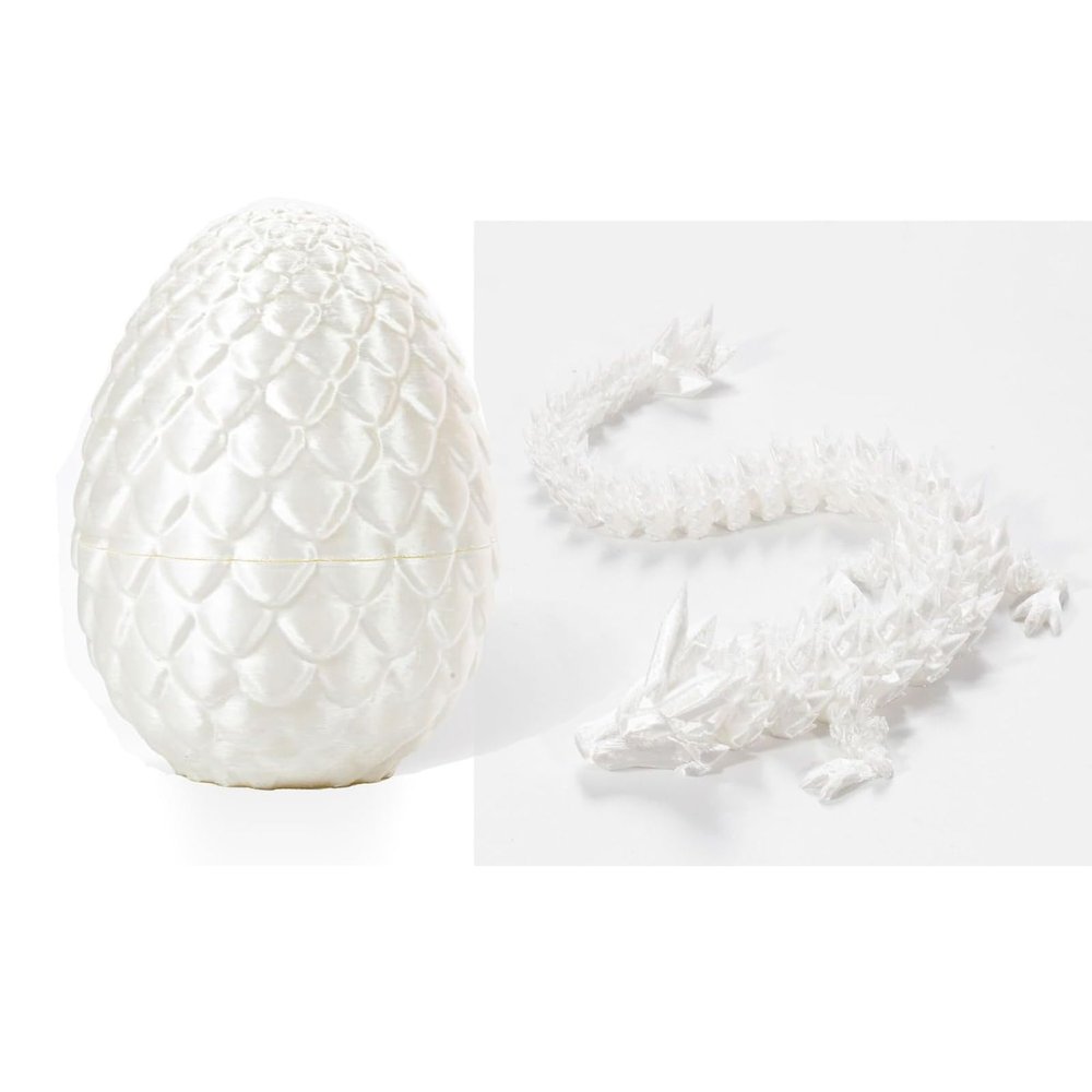 3D Printed Dragon - Full Articulated Crystal Dragon with Egg,Home Office Decor Executive Desk Toys,Adults Surprise Fidget Toys for Autism/ADHD (Silk White,12")