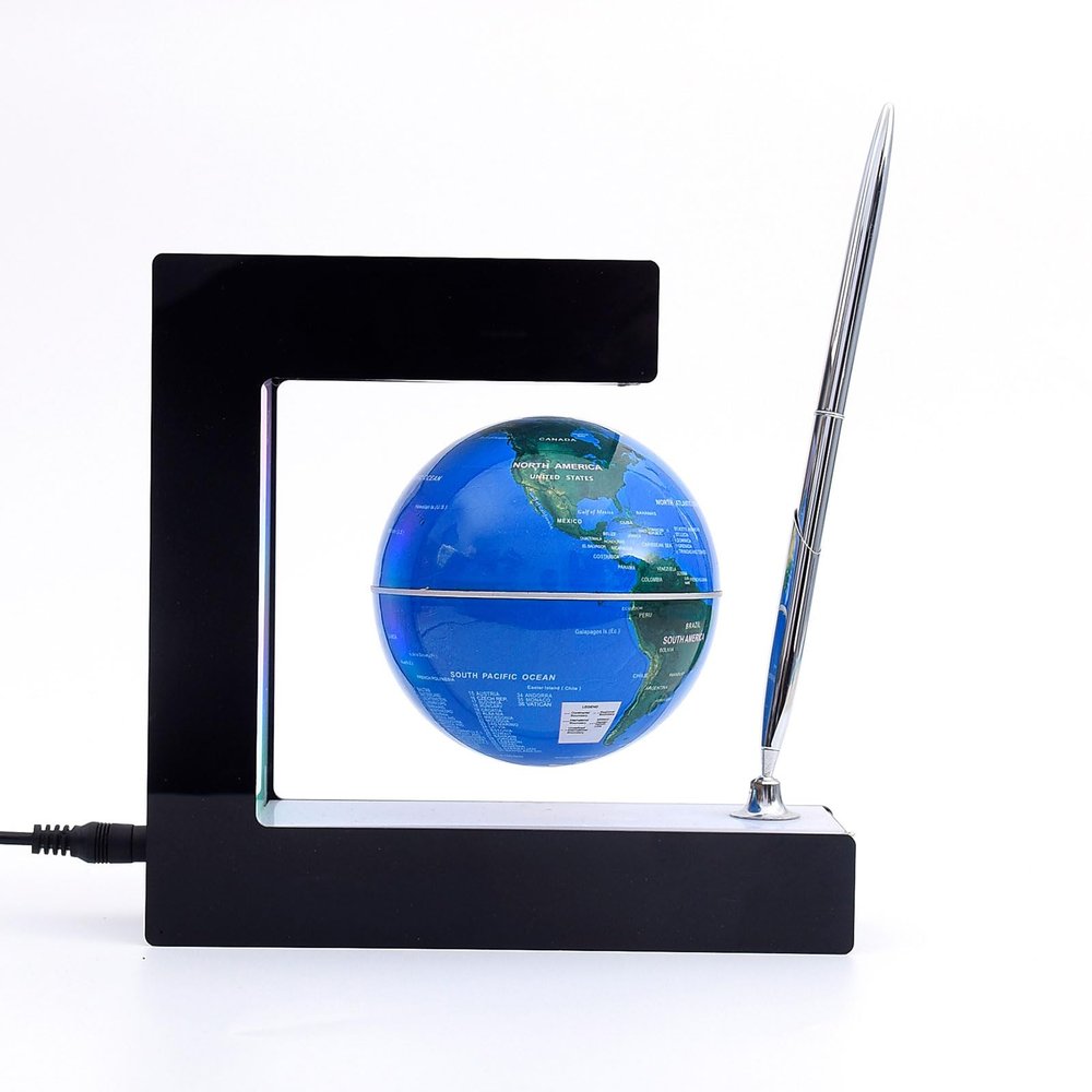 BEBEVOGUE Personalized Magnetic Levitation Floating Globe with LED Light & Pen Rotation World Globe for Office Home Desk Gadget Decor Cool Stuff Birthday Gift for Men Kids Boss Boys (Blue)