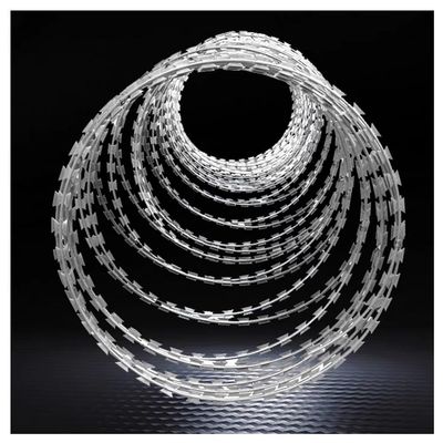 Stainless Steel Razor Wire, Roll Razor Ribbon Concertina Wire, Galvanized Steel Razor Wire Fencing, Stretched Ribbon Barbed Wire Coils For Farm, Garden, Fence ( Color : Silver-45cm , Size : 10m )