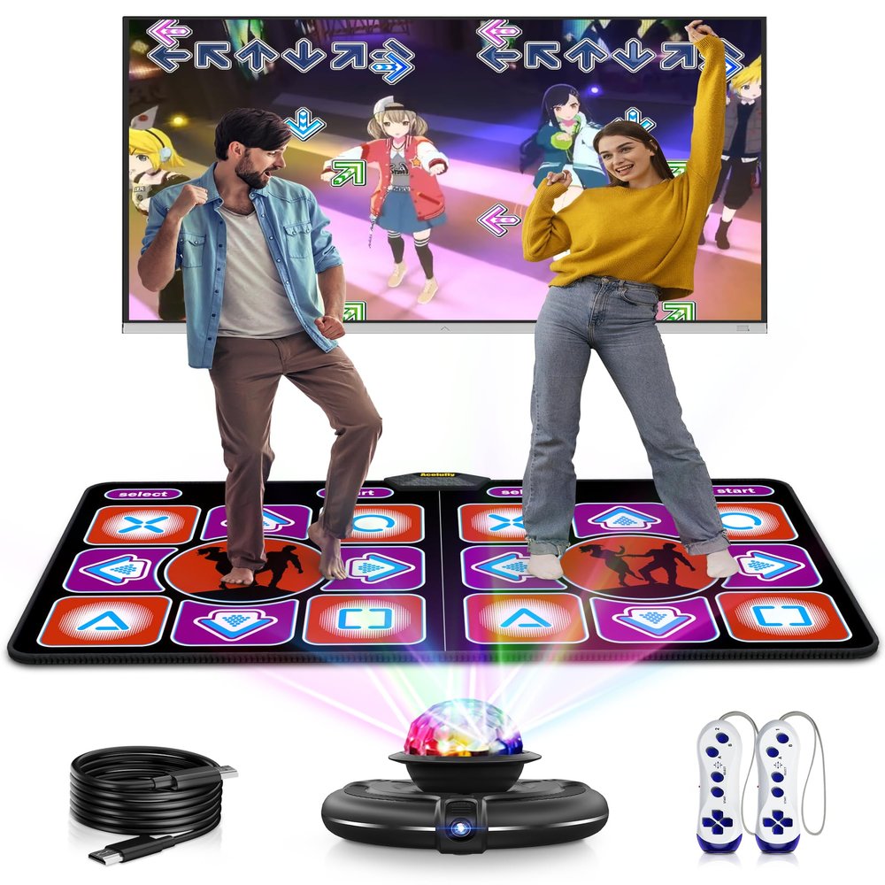 Acelufly Double Dance Mat - Wireless Electronic Dance Mat for TV with Camera, Anti-Slip Fitness Dance Pad for Kids & Adults, Dance Game Mat Toy Gift for 3-12 Year Old Girls & Boys (Black)