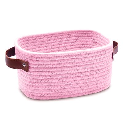 ABenkle Small Storage Basket, Mini Baskets with Handle, Cute Cotton Woven Baskets for Shelves, Boho Decorative Toy Storage Bin for Nursery, Spa, Empty Gift Basket - XS, Pink