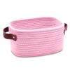 ABenkle Small Storage Basket, Mini Baskets with Handle, Cute Cotton Woven Baskets for Shelves, Boho Decorative Toy Storage Bin for Nursery, Spa, Empty Gift Basket - XS, Pink view 1